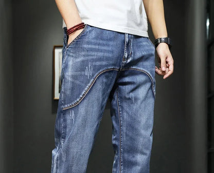 Male Cowboy Pants Straight Trousers with Pockets Blue Jeans for Men Retro Baggy Buggy Autumn Clothing Washed Original Winter Xs