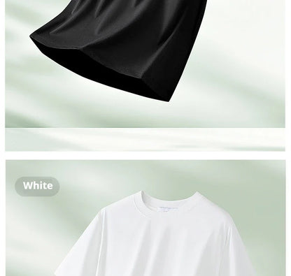 64% Cotton 25% Bamboo Fiber Cool T Shirt Men Short Sleeve Summer Tops For Men Round Neck Skin Friendly Solid Color Male Clothes