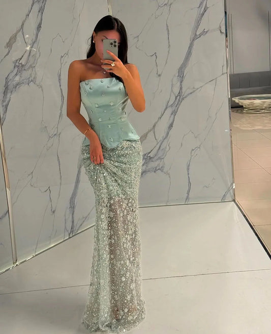 Luxury Crystal Evening Dress Strapless 2025 Elegant Off-Shoulder Wedding Party Gown Mermaid Dresses Customized