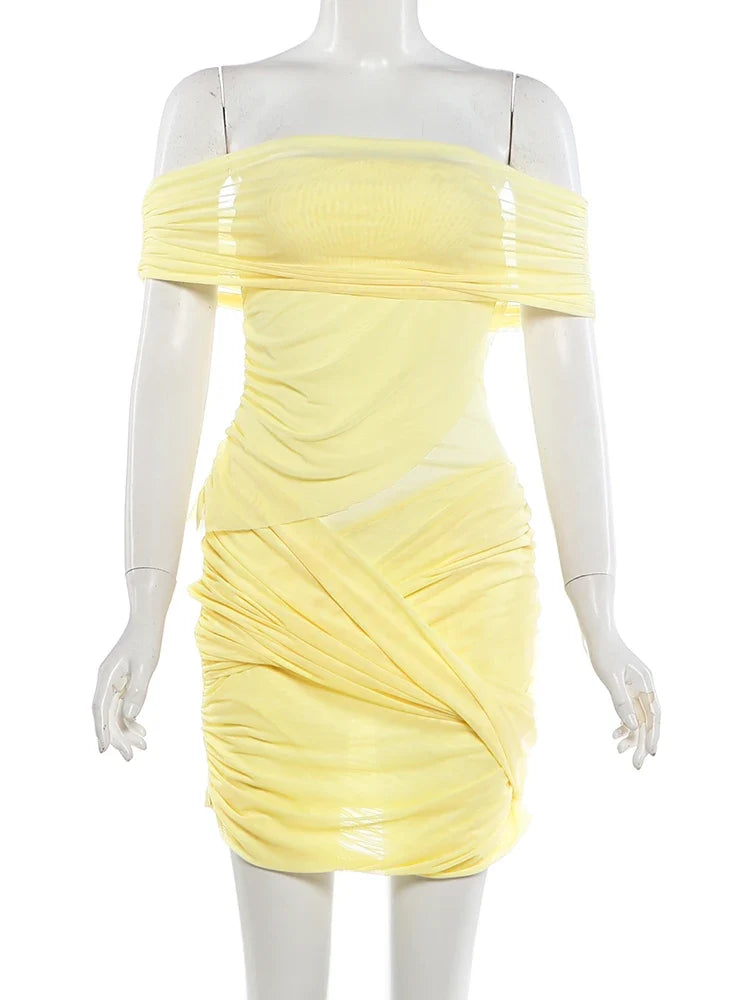 Prom Party Dress Women Sexy Patchwork Sexy Multi-Layer Mesh Cross Peach Hip Chic Clubwear Birthday Vacation Mini Bodycon