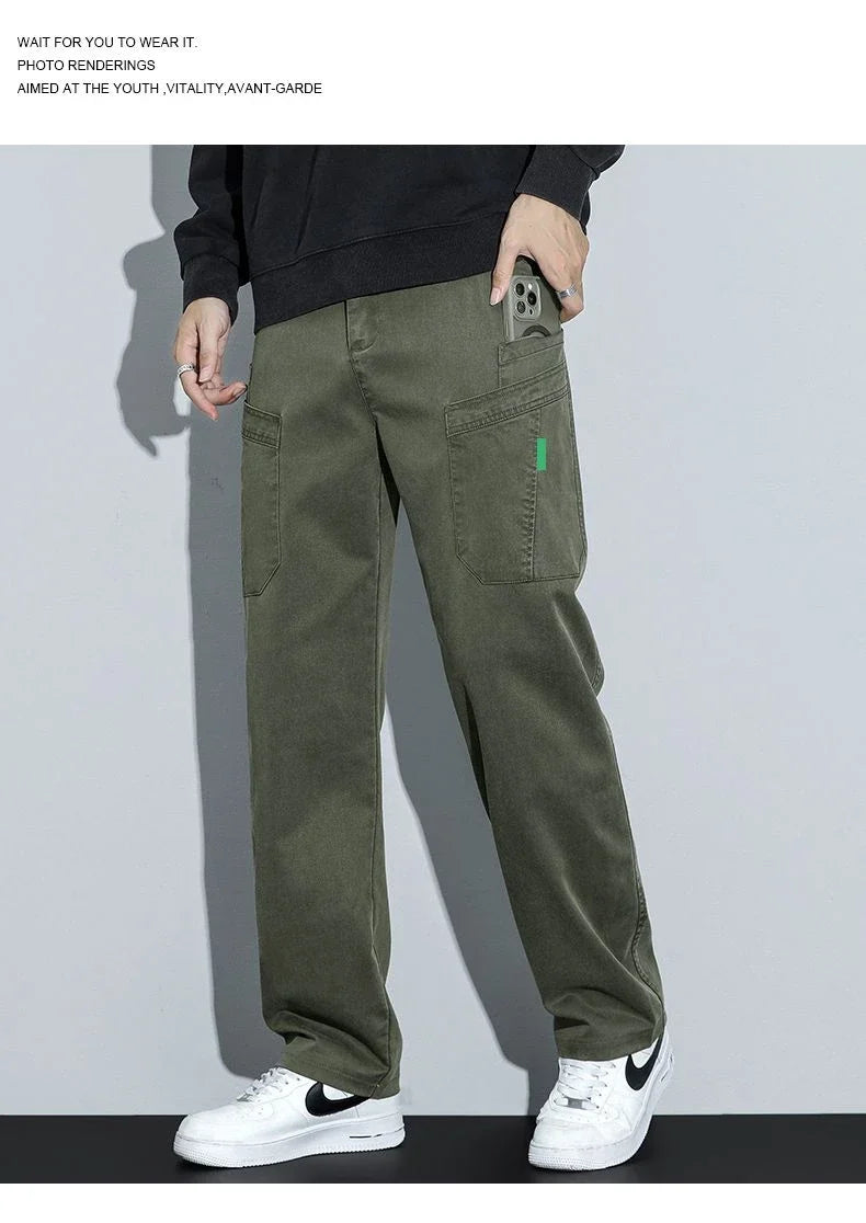 Men's Loose Straight Casual Work Pants 2025 Trendy Multi-Pocket Autumn Winter Workwear YM6106