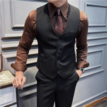 5XL-M( Vest + Pants) High-end Brand stripe Suit Vest 2 pieces Men Luxury Fashion Groom Wedding Vest Set Male Club Party Clothing