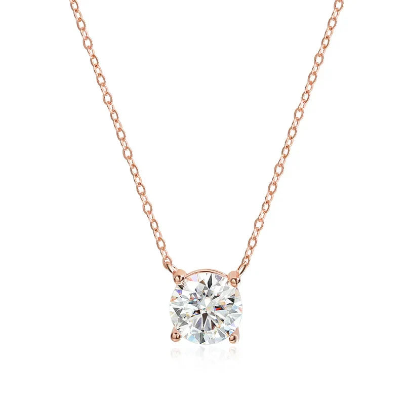 1-5CT Rose Gold Color Moissanite Necklace for Women D Color Sparkling Classic Lab Diamon Pendant Sterling Silver 925 100%