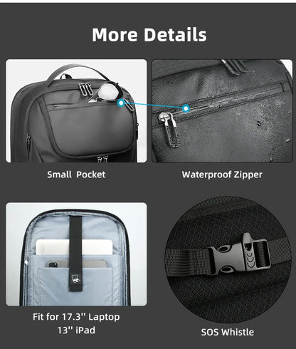Business Backpack for Men Waterproof Travel 17.3" Laptop Backpack  High Capacity Multifunctional Pack USB Charging