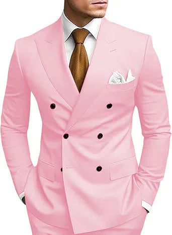 Man 2 Piece Outfit Set Double-breasted, Double-slit Suit for  Wedding Dresses Stage Costume Graduation Casual Suit
