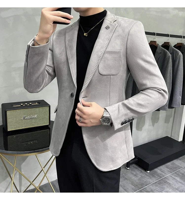 Deerskin Leather Jacket Blazer Men Casual Slim Fit Blazer Hombre Suit Leather Jacket Men Terno Masculino Men Clothing 6 Color