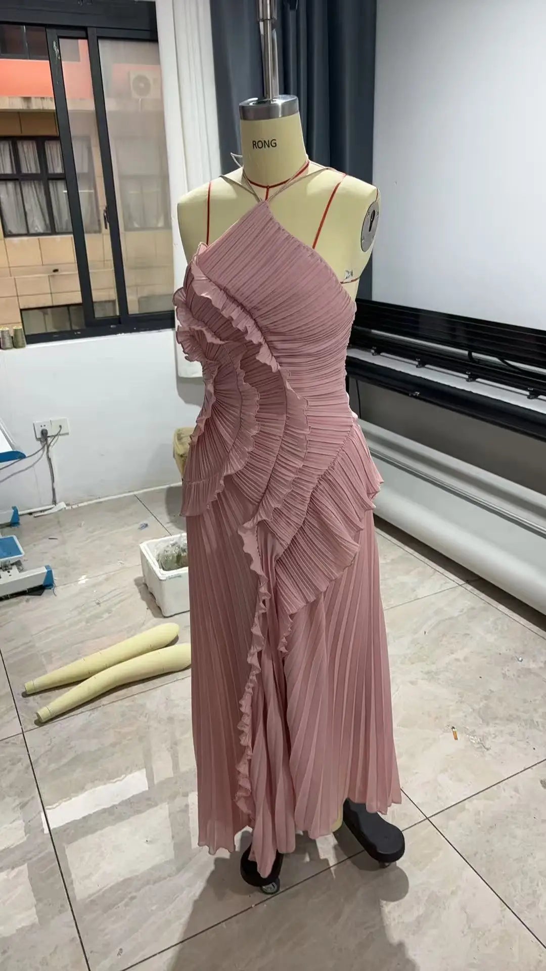 Gown Neck Strap Irregular Long Dress For Women Ruffle Sleeveless High Waist Backless Dresses 2025 New Summer Elegant Party Y2k