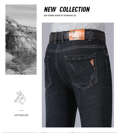 2025 New Business Men's Jeans Casual Comfortable Straight Stretch Fashion Classic Premium Blue Black Denim Pants Large Pants