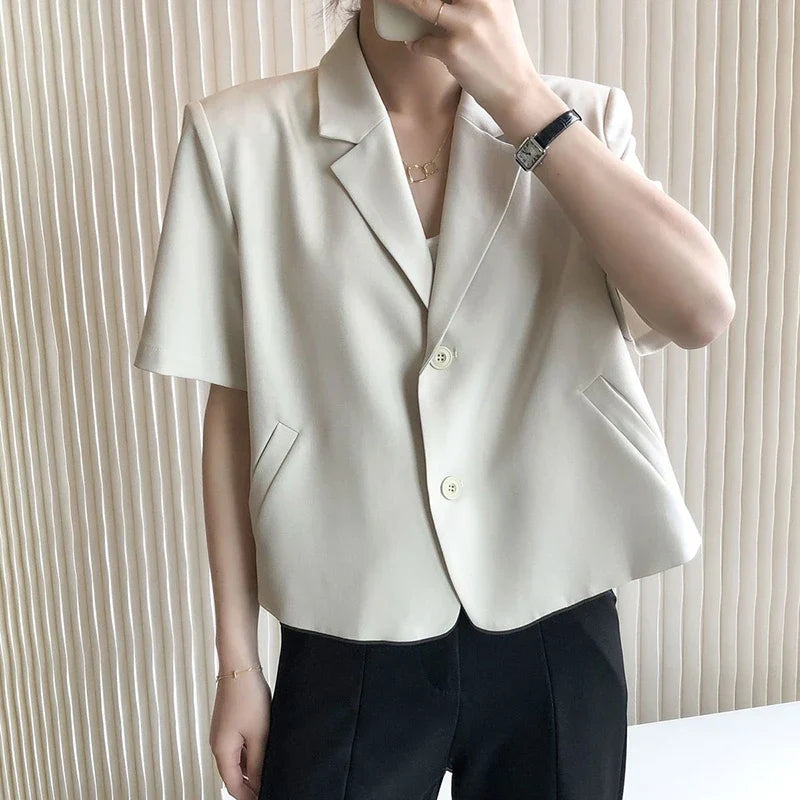Elegant Casual Blazers Women Short Sleeve Loose S-3Xl Suit Coat Tops Korean Summer Fashion Solid Sweet Simple Blazers New