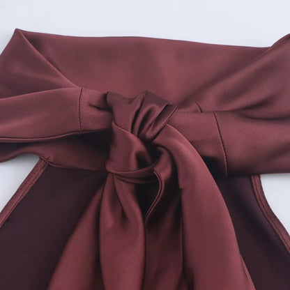 Dress for Women Fashion 2024 Autumn New Bow Sexy Backless French Elegant Halter Neck Satin Texture Midi Dresses
