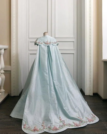 Custom Capelet 3D Floral Embroidery Flower Girl Dress For Wedding Birthday Party Pageant Gown Kids Formal Long Ball Gown With