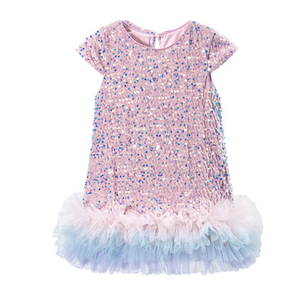 Sequin Girls Dress Kids Fluffy Birthday Formal Prom Dresses Evening Gown for Summer Princess Girls Costumes