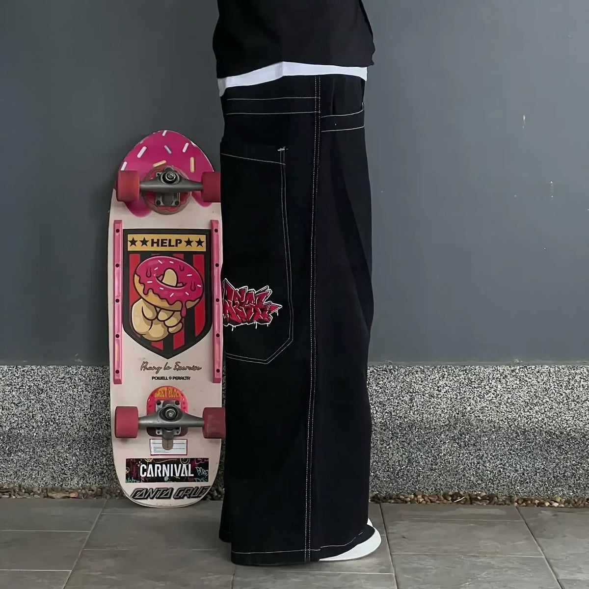 Y2k Baggy New Wexwear Stripes Black Pants Embroidered Jeans Streetwear Men Harajuku Hip Hop Women High Waist Wide Trouser