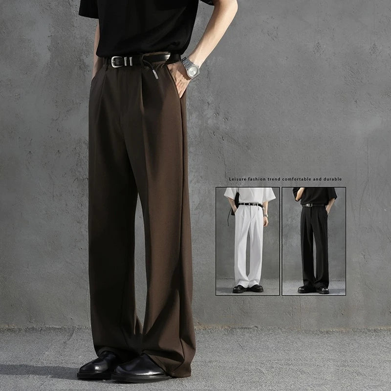 White Luxury Draped Suit Pants Men Fashion Dress Pants Korean Loose Straight Casual Pants Mens Office Formal Trousers Male S-3XL
