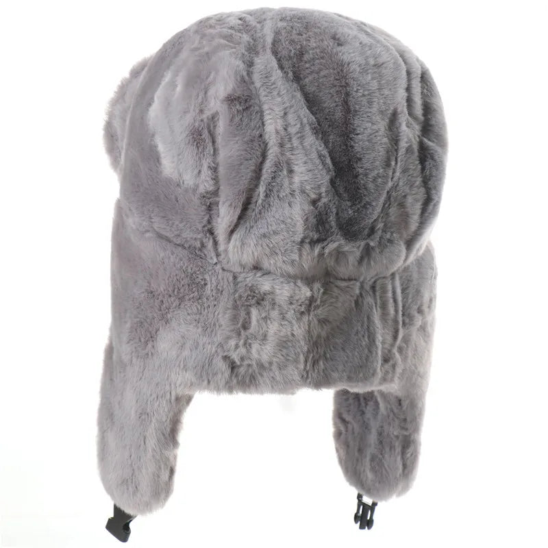Winter Women Soviet Badge Bomber Hat Warm Faux Rabbit Fur Pilot Ushanka Windproof Thermal Earflap Hats For Men Ski Caps