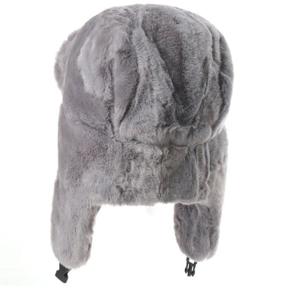 Winter Women Soviet Badge Bomber Hat Warm Faux Rabbit Fur Pilot Ushanka Windproof Thermal Earflap Hats For Men Ski Caps