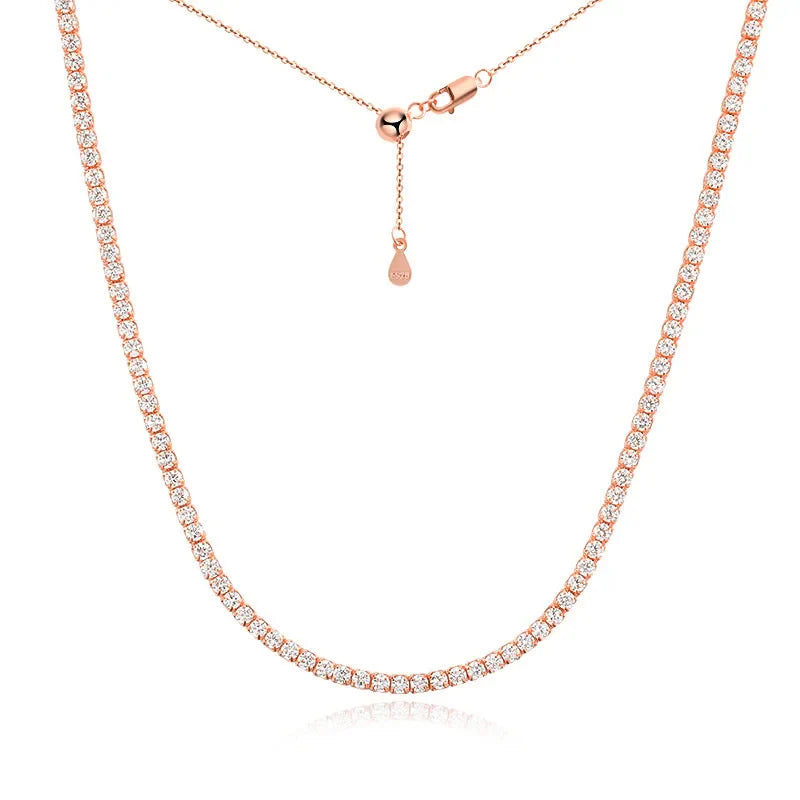 2mm Moissanite Tennis Necklaces for Women Solid s925 Silver Adjustable Choker Chain Wedding Diamond Rhinestone Necklace