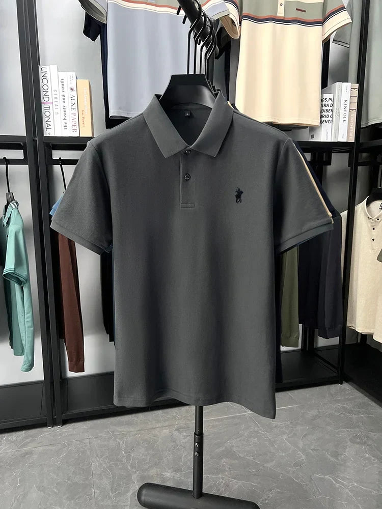 Designer brand 100% cotton short sleeve polo shirt luxury fashion pony embroidery men's business leisure summer new Paul T-shirt