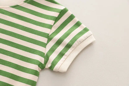 Summer Kids Boys Clothing Toddler Casual Dinosaur Clothes Strips T Shirt Cartoon Bib  Short Pants 2Pcs/Set Children Suit Sets