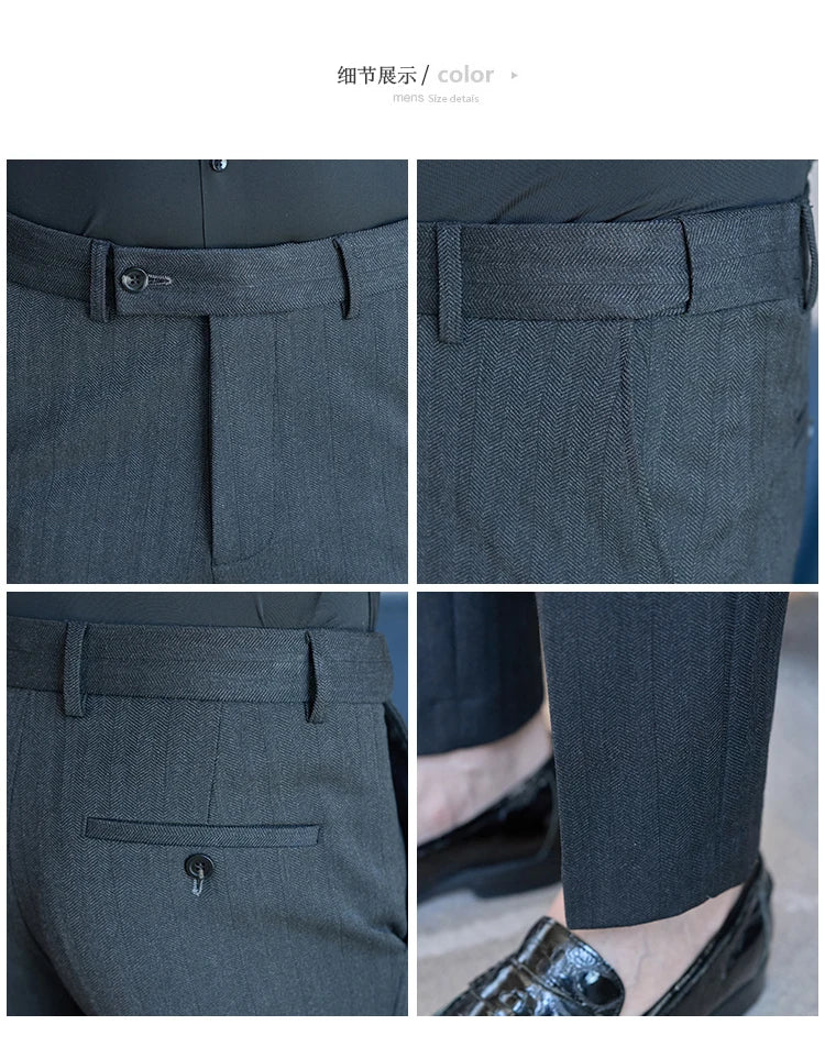 Autumn Winter New Thickened Wool Striped Suit Pants Men's High Qualitys Elastic Waist Slim Fit Business Casual Trousers 38-29