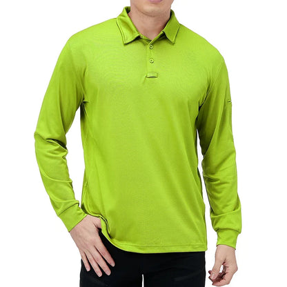 Men's Performance Long Sleeve Shirt Lightweight  Breathable Outdoor Hiking Fishing Polo Shirts UPF50+ Pique Jersey Golf Shirt