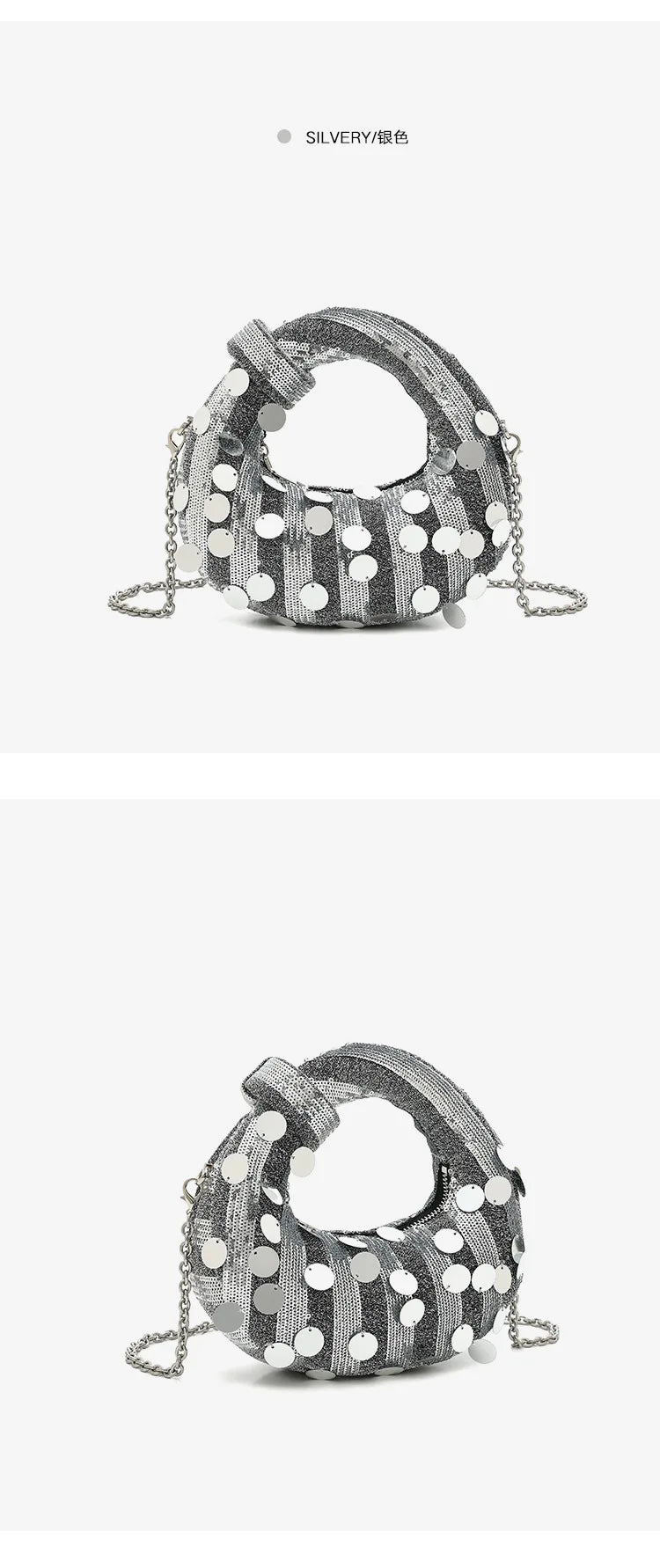 Half Moon Evening Clutch Party Bags For Women Luxury Designer Denim Tassel Rhinestone Handbag Shiny Sequins Chain Shoulder Purse