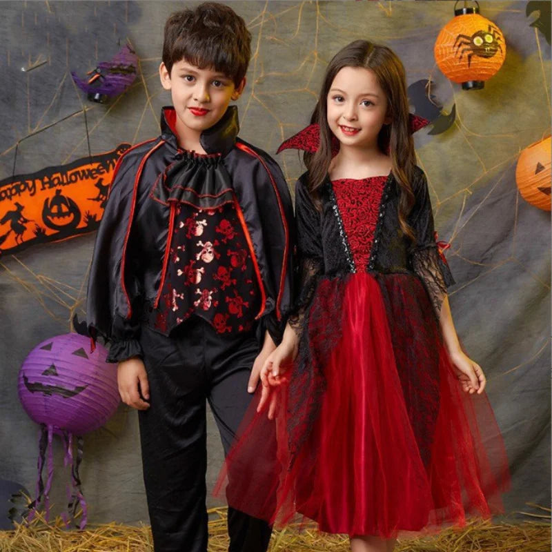 Halloween Girl Cosplay Vampire Dress For Kids Ghost Bride Vampire Costume Vampiran Carnival Party Outfits Scarlet Gothic Clothes