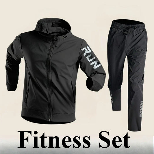2025 Men's Gym Training Sportswear Running Sets 2 Piece Tracksuit Sports Suit Jacket+Pant Outdoor Workout Morning Run Clothing