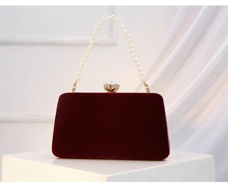 Luxury  Women Evening Bag Velvet Elegant Wedding Party Dress Banquet Clutch Bag Fashionable Metal Long Chain and Handle Purse