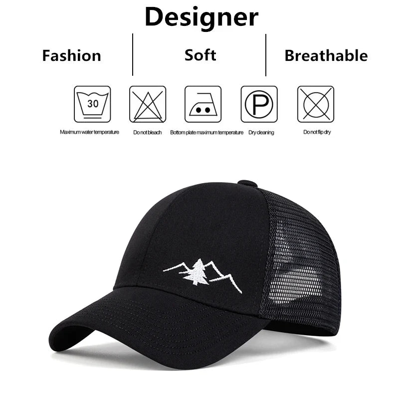 Unisex Mountain Embroidery Breathable Baseball Net Caps Spring and Autumn Outdoor Adjustable Casual Hats Sunscreen Hat