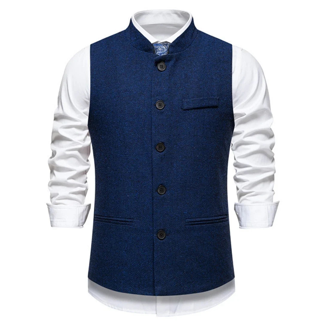 Men Vest Brown Herringbone Height Collar Single Button Waistcoat For Wedding Business Work Office Daily Casual Men Suit Vest