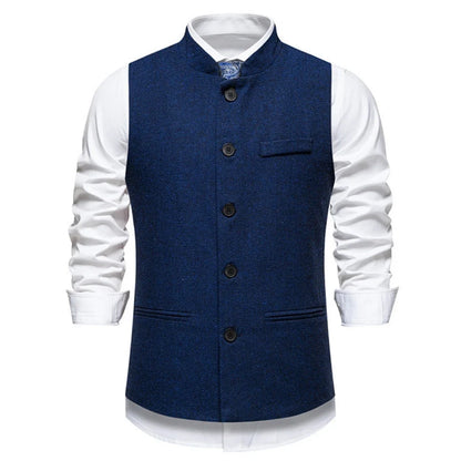 Men Vest Brown Herringbone Height Collar Single Button Waistcoat For Wedding Business Work Office Daily Casual Men Suit Vest