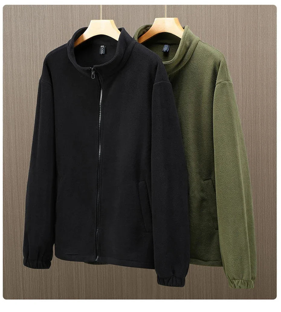 Solid Color Polar Fleece Jacket Men Winter Thcik Warm Fleece Jacket Coat Plus Size 12XL Fashion Casual Polar Fleece Coat Male