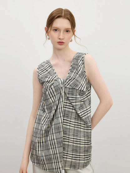 Korean Style Twisted Sleeveless Shirt Female 2025 Summer New V-neck Slim Cotton Pink Top 25FS12743