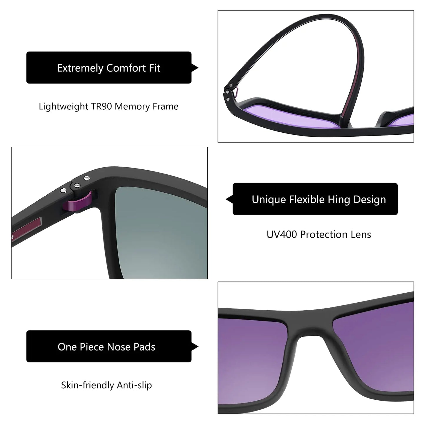Polarized Sunglasses for Men Shades Lightweight TR90 Frame UV400 Protection Square Outdoor Trave Driving Sun Glasses
