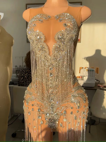 Sexy Gold Crystals Short Prom Dress Luxury For Black Girsl Diamonds Beads Tassels Homecoming Gown Birthday Dress Customized 