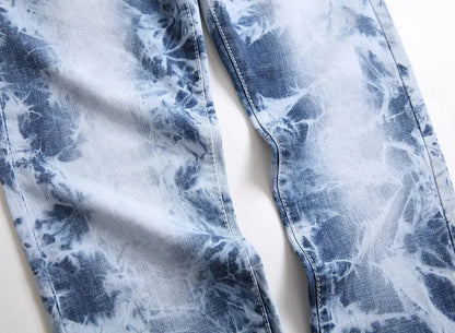 2026 New Men's Yellow Jeans, Blue Stretch Biker Trousers, Broken Hole Jeans, Fashion Popular Men Denim Pants Big Size 29-42