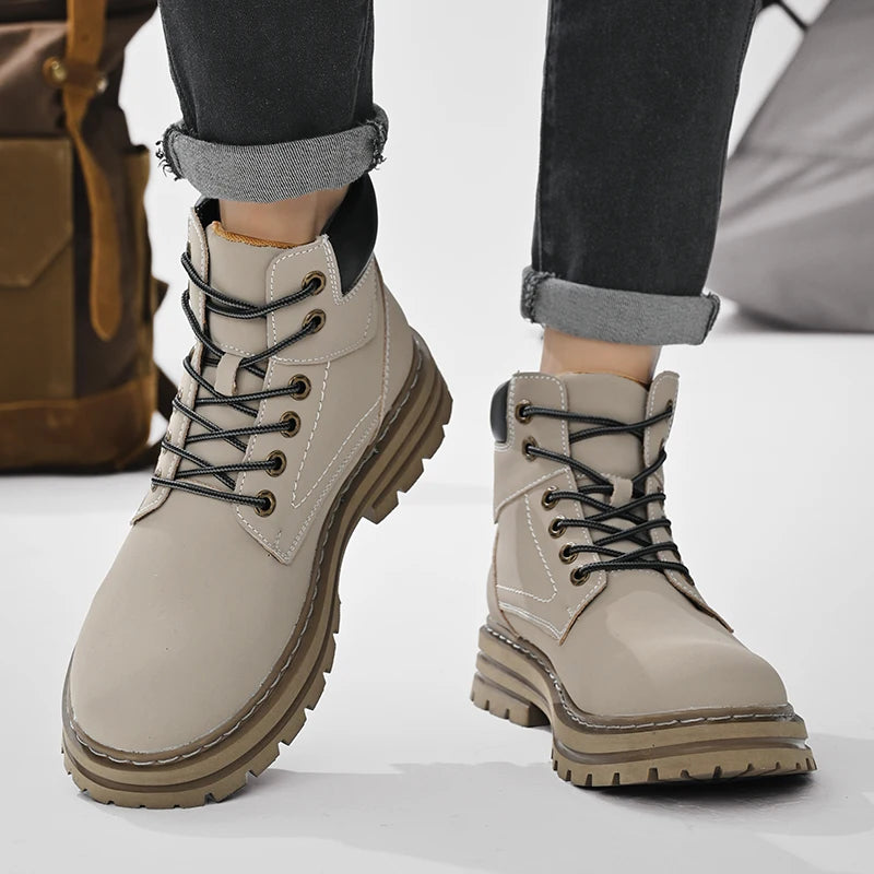 Handmade Outdoor Men Genuine Leather Boots Male Comfortable Business Party Casual Shoes Street Thick Sole Lace Up Shoes Big Size