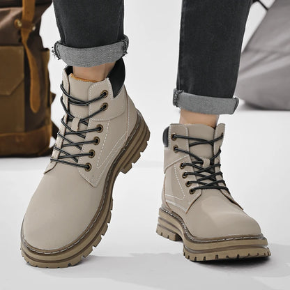 Handmade Outdoor Men Genuine Leather Boots Male Comfortable Business Party Casual Shoes Street Thick Sole Lace Up Shoes Big Size
