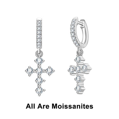 Moissanite Cross Hoop Earrings For Women Huggie 925 Sterling Silver Lab Created Diamond Drop Earrings Jewelry Wholesale