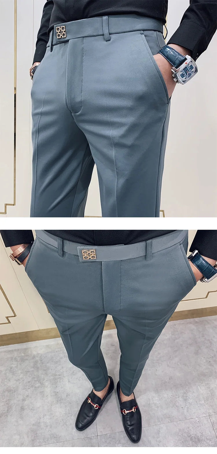 Spring 2025 Men Pants Korean Slim Fit Men Casual Ankle Length Pants Streetwear Men High Quality Black Gray Khaki Dress Suit Pant