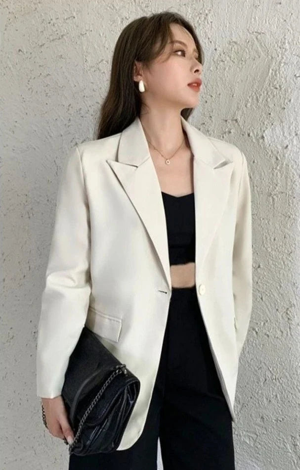 Eye Catching Women's Black Oversized Single Button Solid Wear To Work Casual Blazer Spring Autumn Jacket Influencer Korean Style