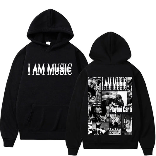 Rapper Playboi Carti I AM MUSIC Album Logo Hooded Men Fashion Gothic Hip Hop Street Sweatshirt Male Casual Fleece Comfort Hoodie