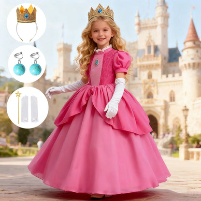 Peach Princess Costume For Girls Ball Gown Princess Dress Kids Cosplay Halloween Carnival Birthday Party Dress for 3-10 years