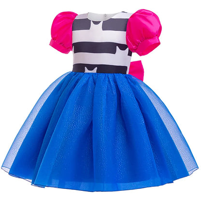 Kids Girls Cartoon Cats Cosplay Princess Dress Children Puff Sleeve Bow Tulle Gown For Carnival Halloween Birthday Party Outfit