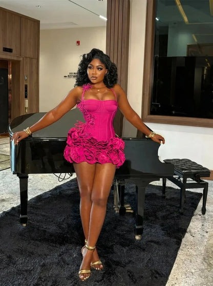Red Birthday Dresses Baddie Black Girl Halter Neck Mini Prom Dresses Sweertheart Ruffles Wedding Party Dress Customized