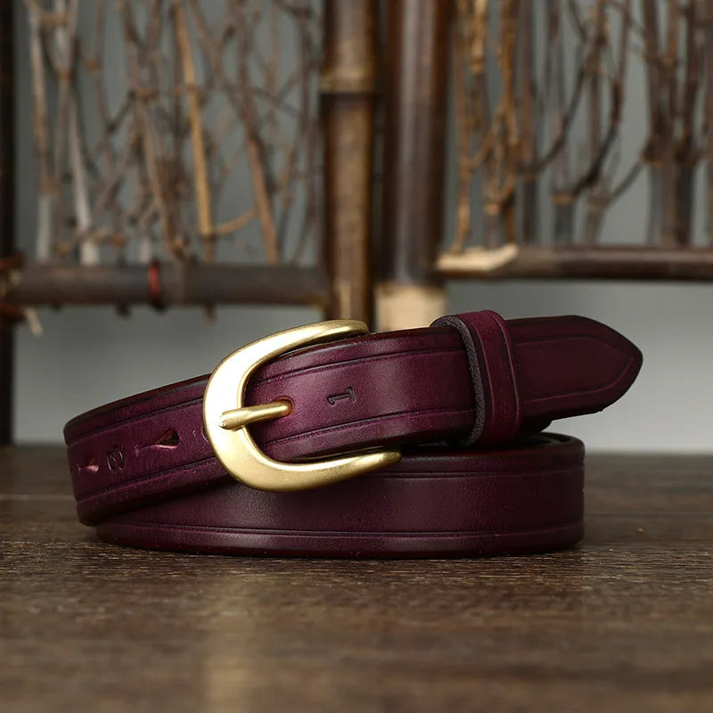 2.4CM Thick Cowhide Copper Buckle Ladies Genuine Leather Casual Jeans Belts for Women Luxury Designer Korean Fashion Thin Belt