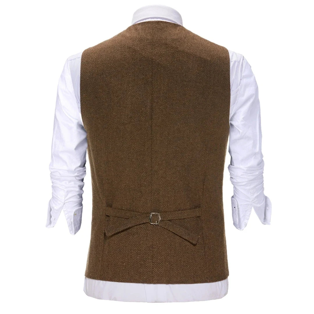 Men Vest Brown With Lapel Boutique Herringbone Single Button Fit Waistcoat Casual Formal Business Wedding Daily Men Suit Vest