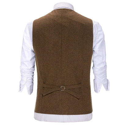 Men Vest Brown With Lapel Boutique Herringbone Single Button Fit Waistcoat Casual Formal Business Wedding Daily Men Suit Vest