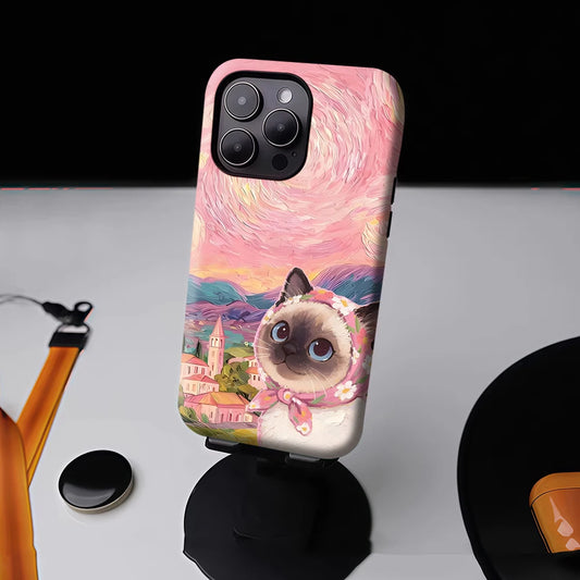 Starry Night Siamese Cat for Magnetic Phone Case for IPhone 17 16 15 14 13 Pro Max Plus Single Double-layer Tough Case